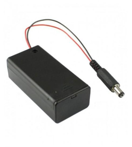 5.5MM male plug case box holder w cover for 9V battery